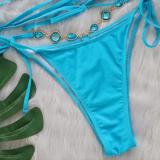 Crystal Diamond Bikini Hammer Cross-Band Strap Split Swimsuit