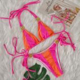 Crystal Diamond Bikini Solid Color Patchwork Strap Swimsuit