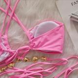 Crystal Diamond Bikini Hammer Cross-Band Strap Split Swimsuit