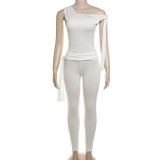 Strap Single Rotator Sleeve T-shirt High Waist Hip Casual Pants Suit