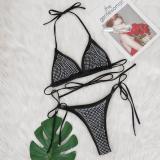 Stained Diamond Bikini Split Solid Color Strap Swimsuit