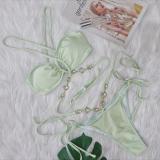 Crystal Diamond Bikini Hammer Cross-Band Strap Split Swimsuit