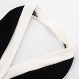 Contrasting V-neck Gold Buttoned Neck Neck Legs Top Tight Cropped Trousers Set