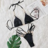 Swimsuit Metal Accessories Bikini Solid Color High Waist Band Hollow Swimsuit