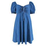 Short-sleeved Rubber Mid-length Dress