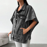 Fashion Denim Drop-off Rotator Sleeve Jacket