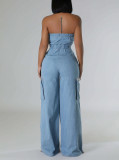 Casual and Fashionable Strapless Slim Denim Jumpsuits Work Pants
