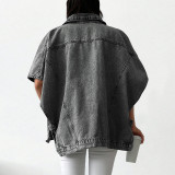 Fashion Denim Drop-off Rotator Sleeve Jacket