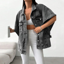 Fashion Denim Drop-off Rotator Sleeve Jacket