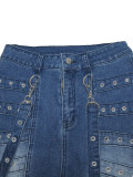 Fashionable High-waisted Jeans with Metal Rivets