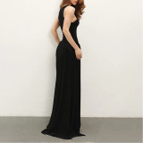 Elegant Slit Pleated Sleeveless Solid Color Floor-skirt