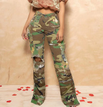 Casual Camouflage Print Multi-pocket Street Fashion Workout Straight Trousers