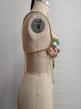 Hollow Backless Colored Gem Body Chain Halter Neck Hand-beaded Vest