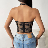 Lace Halter Neck Necklace Slim Strapless Breast Fish Bone Backless Top