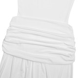 Elegant Slit Pleated Sleeveless Solid Color Floor-skirt