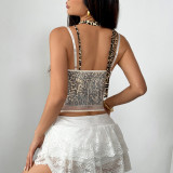 Two-piece Lace Spliced Leopard Print Suspender