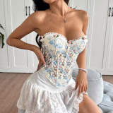 Flower Embroidered Small Lace Fresh Semi-permeable Tie Rope and Back-exposed Breast