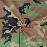 Casual Camouflage Printed Lapel Long Sleeve Slit Midi Skirt Suit