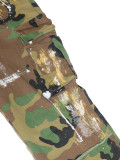 Casual Camouflage Print Multi-pocket Street Fashion Workout Straight Trousers