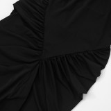 Solid Color Sleeveless Halter Neck Tight Hip-packing Pleated Slit Long Dress