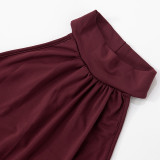 Solid Color Sleeveless Halter Neck Tight Hip-packing Pleated Slit Long Dress