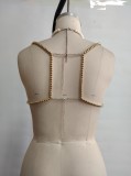 Hollow Backless Colored Gem Body Chain Halter Neck Hand-beaded Vest
