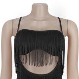 Sexy Suspender Backless Tassel Long Dress