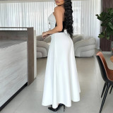 Color-blocked Chest Top + High-waisted A-line Skirt Two-piece Set