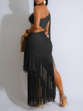 Silky Glossy Tassel Off-shoulder Sexy Dress