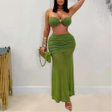 Strapple-wrapped Arm Pleated Mesh Skirt Sets