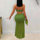 Strapple-wrapped Arm Pleated Mesh Skirt Sets