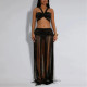 Sexy Strap Top Tassel Skirt Two-piece Set