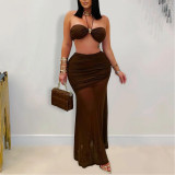 Strapple-wrapped Arm Pleated Mesh Skirt Sets