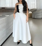 Color-blocked Chest Top + High-waisted A-line Skirt Two-piece Set