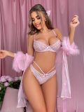 Christmas Suit Lace Perspective Uniform Coat Bra Sexy Lingerie Three-piece Nightgown