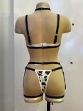 Cow Spotted Sexy Neck Halter Pure Desire Uniform Sexy Lingerie Split Set