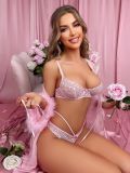 Christmas Suit Lace Perspective Uniform Coat Bra Sexy Lingerie Three-piece Nightgown