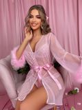 Christmas Suit Lace Perspective Uniform Coat Bra Sexy Lingerie Three-piece Nightgown
