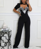 Line Splicing Sports Fitness Short-sleeved Jumpsuits