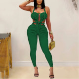 Casual Sexy Neck Halter Solid Color Jumpsuit