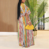 Casual Striped Tops and Trousers Two-piece Set