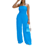 Women's Solid Color Loose Casual Wavy Jumpsuits