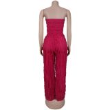 Women's Solid Color Loose Casual Wavy Jumpsuits