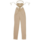 Casual Sexy Neck Halter Solid Color Jumpsuit