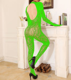 Sexy Stockings Jacquard Hollow Long-sleeved One-piece Suit