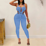 Casual Sexy Neck Halter Solid Color Jumpsuit