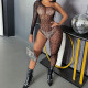 Long-sleeved Sexy Lingerie Backless Transparent Hollow Tight Mesh Jumpsuit