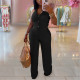 Casual Neck Strap Tops and Trousers Two-piece Set