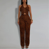 Sexy Leopard Print Top Trousers Two-piece Set
