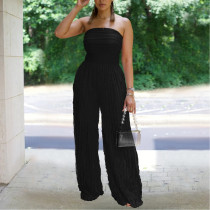 Women's Solid Color Loose Casual Wavy Jumpsuits